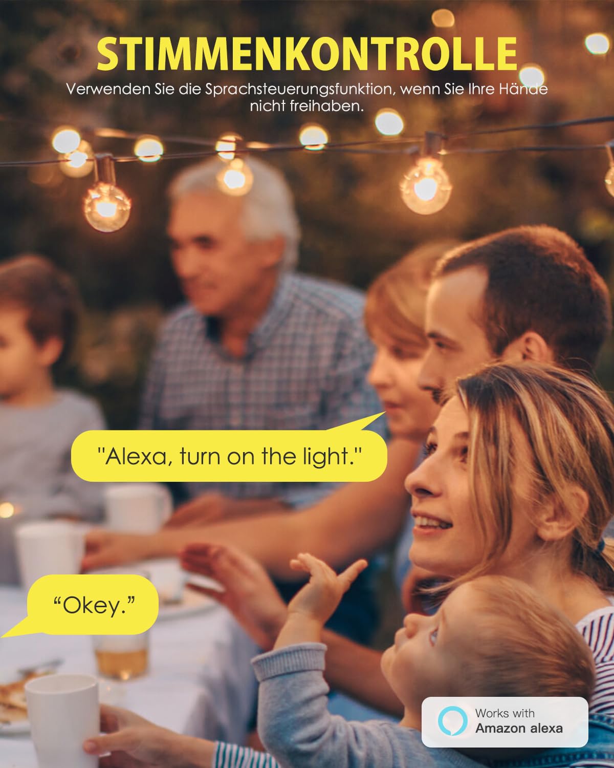 GreenSun Alexa Steckdose für den Außenbereich – WLAN-Steckdose CozyLife App, Messung des Verbrauchs, IP44, Gelb, 2,4 G