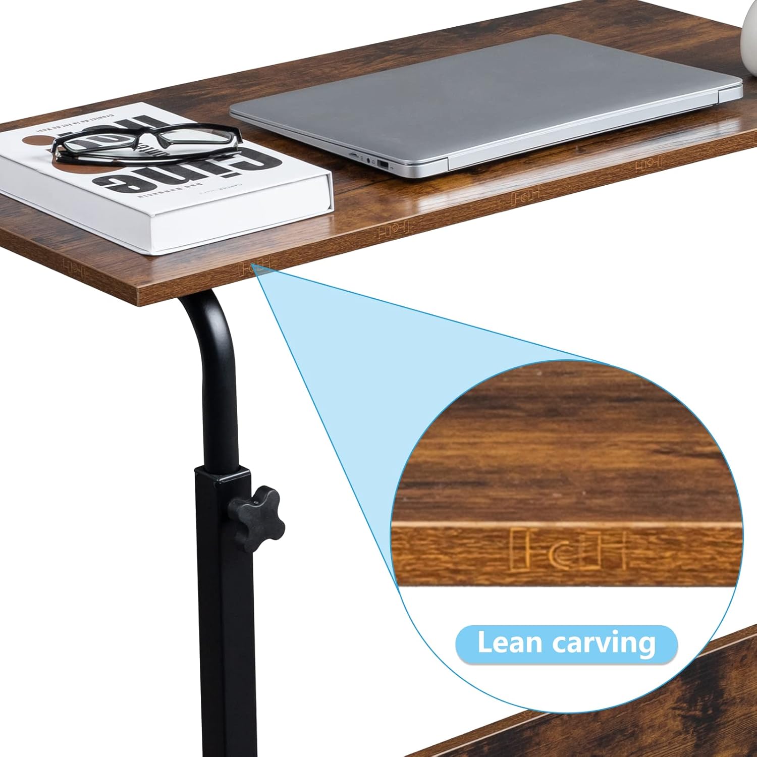 Mobile Sofa Side Table, Rolling Bed Table Snack Table, Height Adjustable Portable Laptop Computer Stand Desks Breakfast Tray Table with Wheels for Living Room Bedroom (Retro, 31.5'')