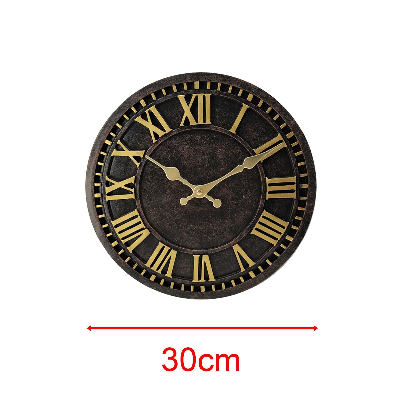Sharplace Outdoor Wall Clock Retro Waterproof Porch Home Backyard Bedroom Classic Clock Deck Single Sided Yard Garden Round Clock 12" - Image 2