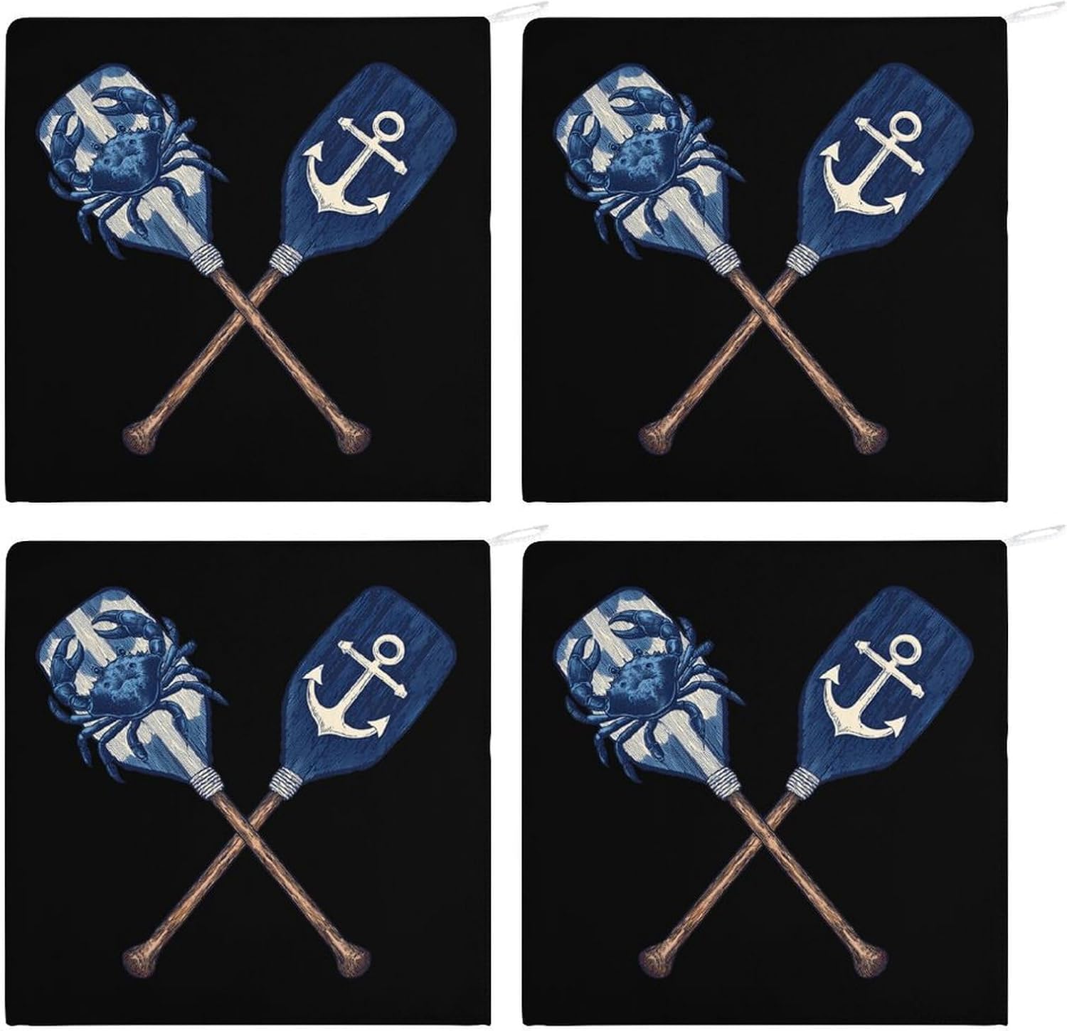 Navy Blue and White Oar Microfiber Hand Towels for Bathroom Soft Absorbent Bath Kitchen Towel with Hanging Loop 4PCS