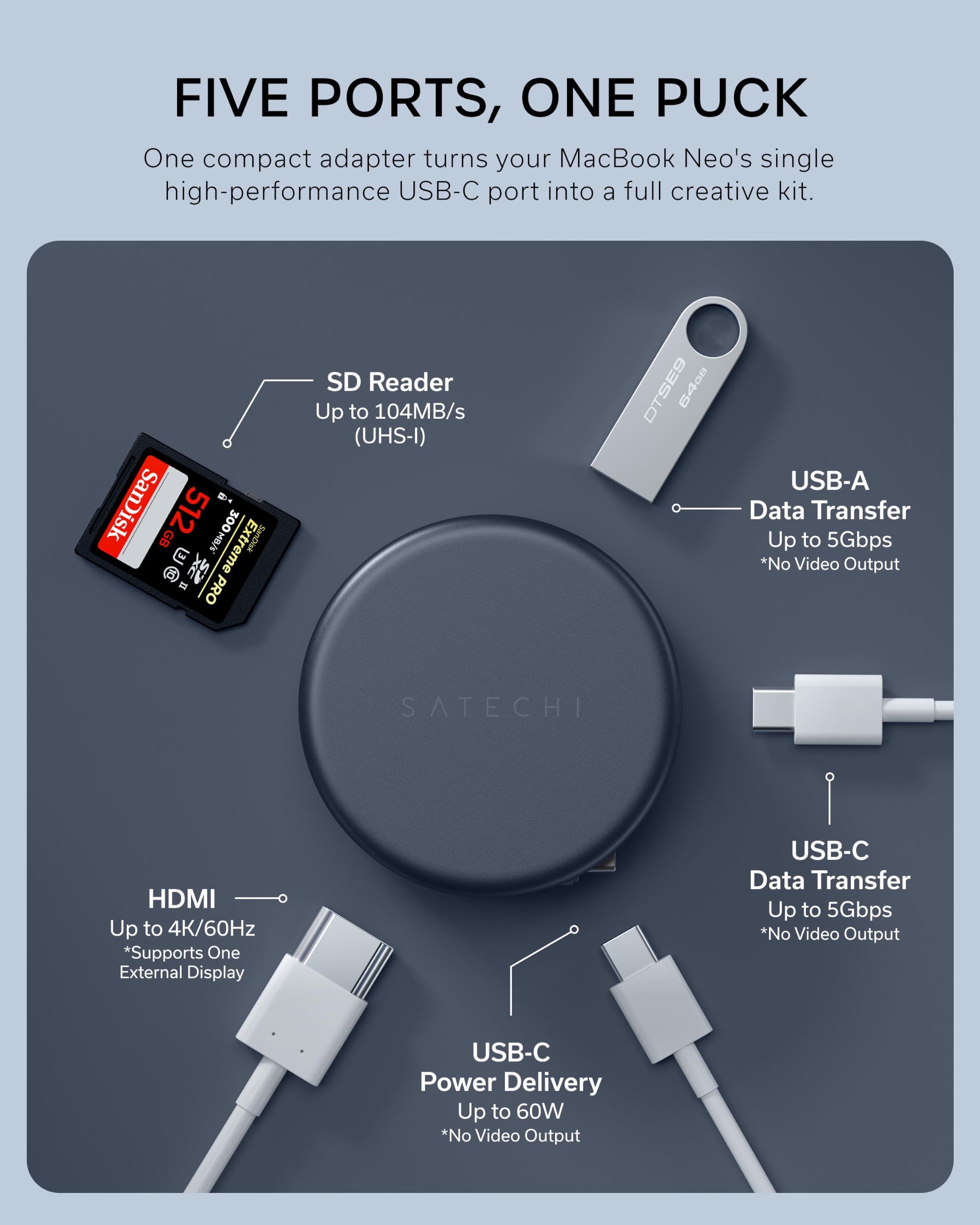 Satechi Bundle Mouse Wireless Slim EX e Hub USB-C OntheGo 5 in 1 (Indaco) Bundle
