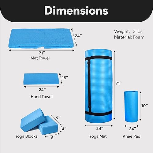 Miniatura 3 de BalanceFrom 7-Piece Yoga Set with 71x24x0.5 Inches Extra Thick Mat and Carrying Sling – Includes 2 Blocks, Stretch Strap, 2 Towels, and Knee Pad for