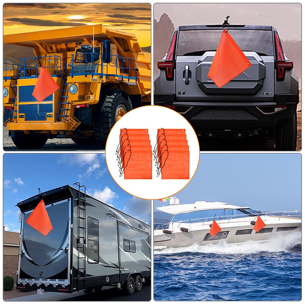 Banderas de seguridad naranjas para camiones con núcleo elástico, 10 unidades de 18 x 18 pulgadas, banderas de advertencia de carga de gran tamaño, diseño de malla de alta visibilidad, banderas de