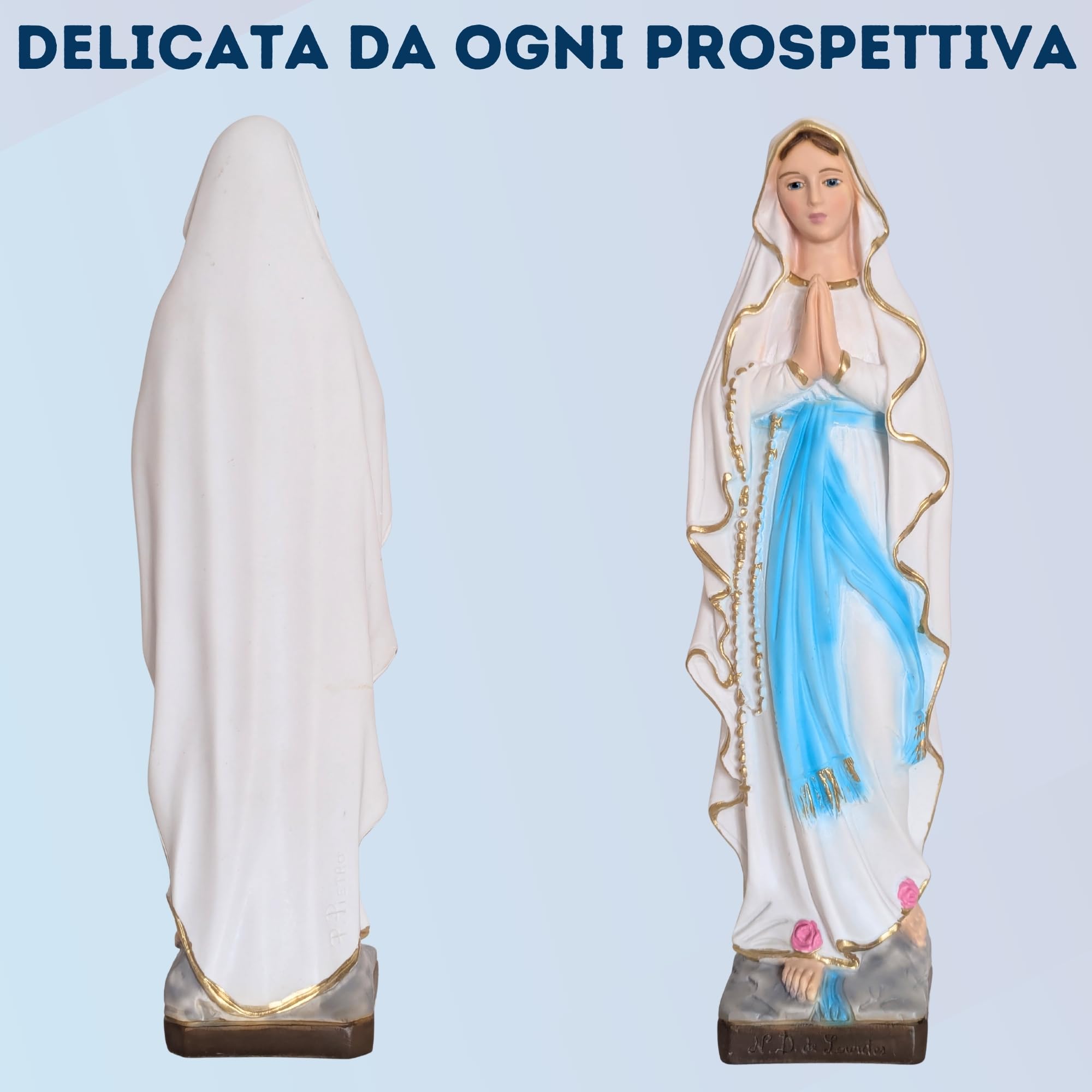 OVUNQUE PROTEGGIMI Statua Madonna di Lourdes cm 30, in Polvere di marmo, per Interni ed Esterni, Statuetta della Madonnina Realizzata artigianalmente in Toscana.