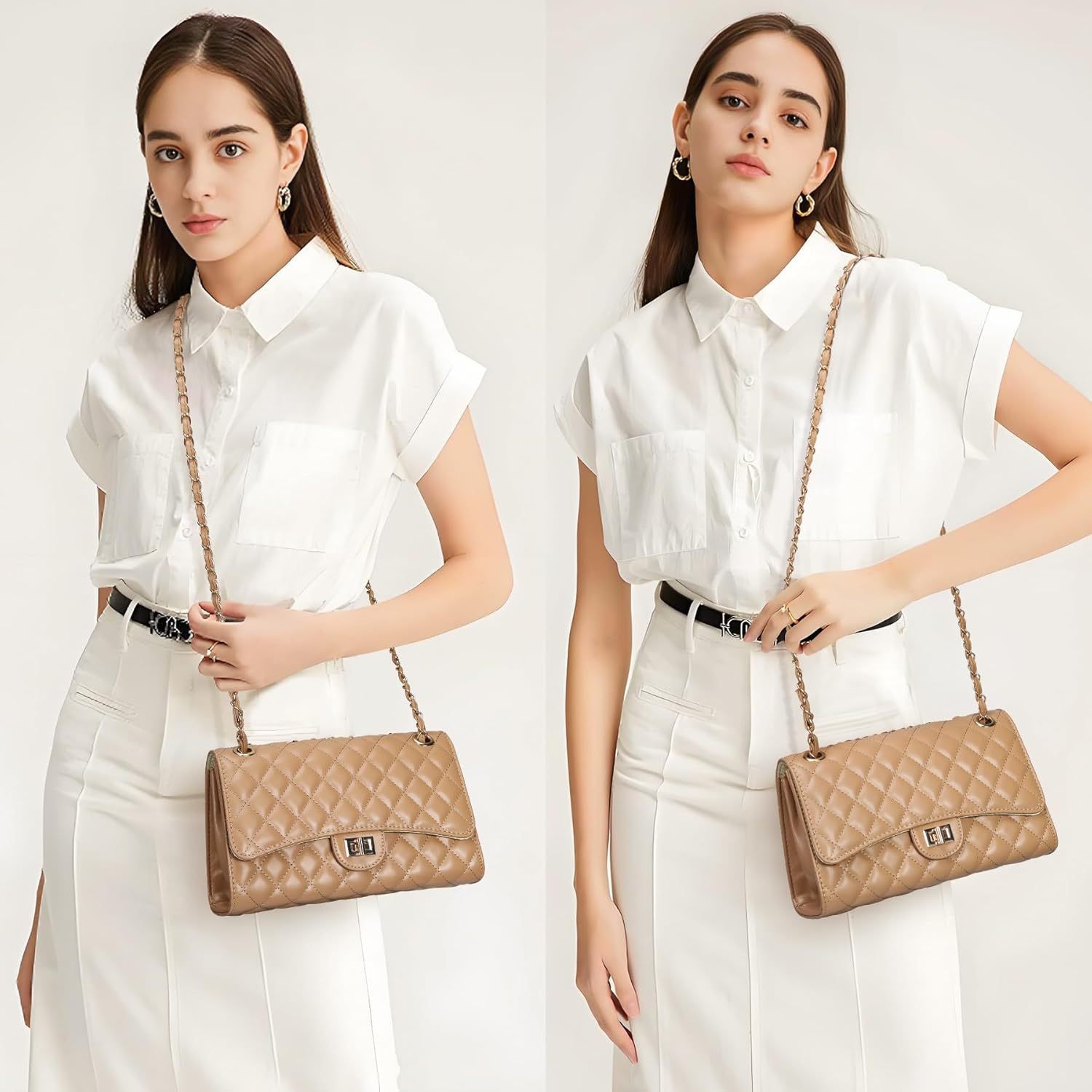 Quilted Crossbody Purse for Women Trendy Ladies Shoulder Bag with Chain Strap PU Leather Cross Body Bags Satchel HandBag - Image 4