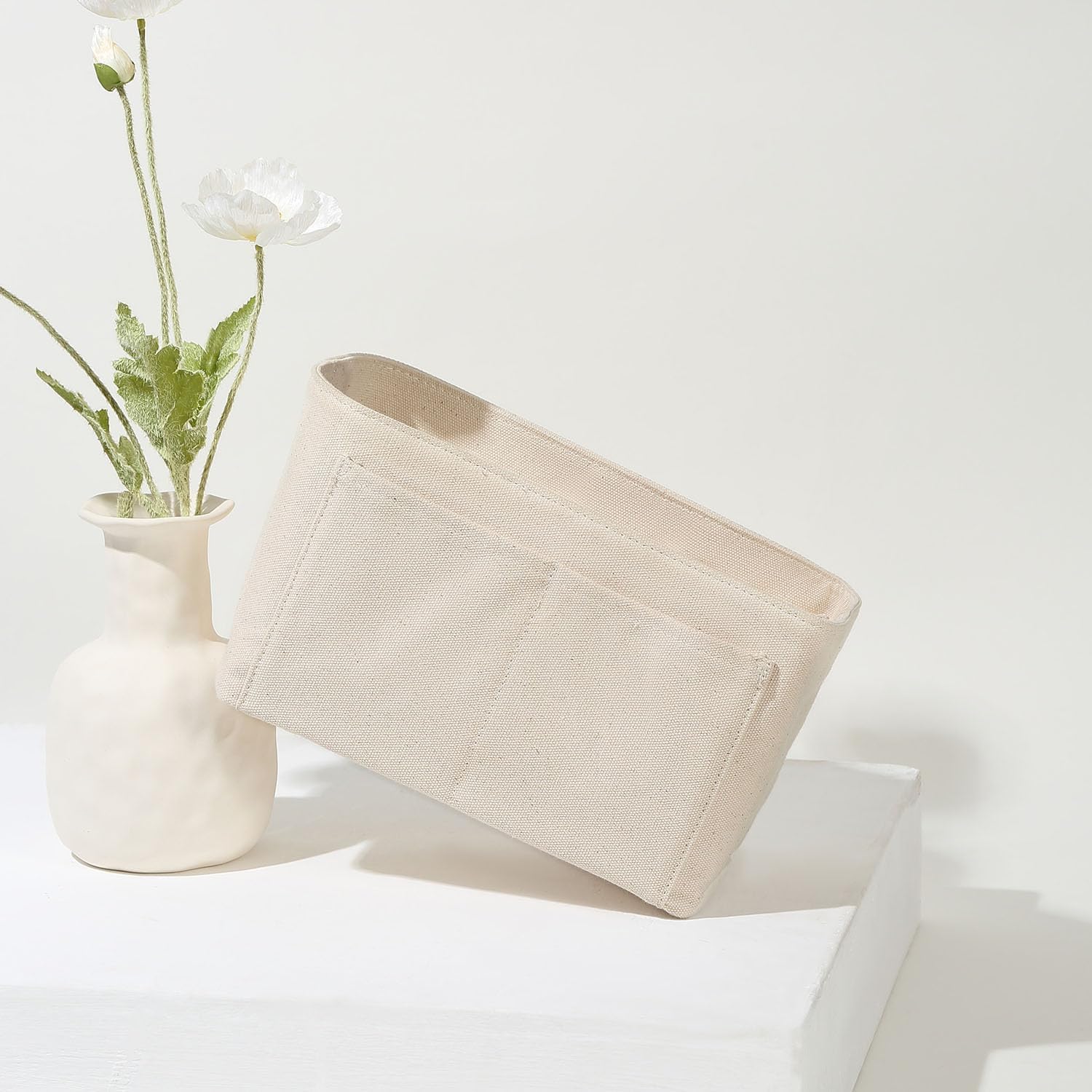 Handbag Organizers Cotton Canvas Insert with Multiple Compartments Detachable for Tote Bags Simple Style Lightweight (Beige)