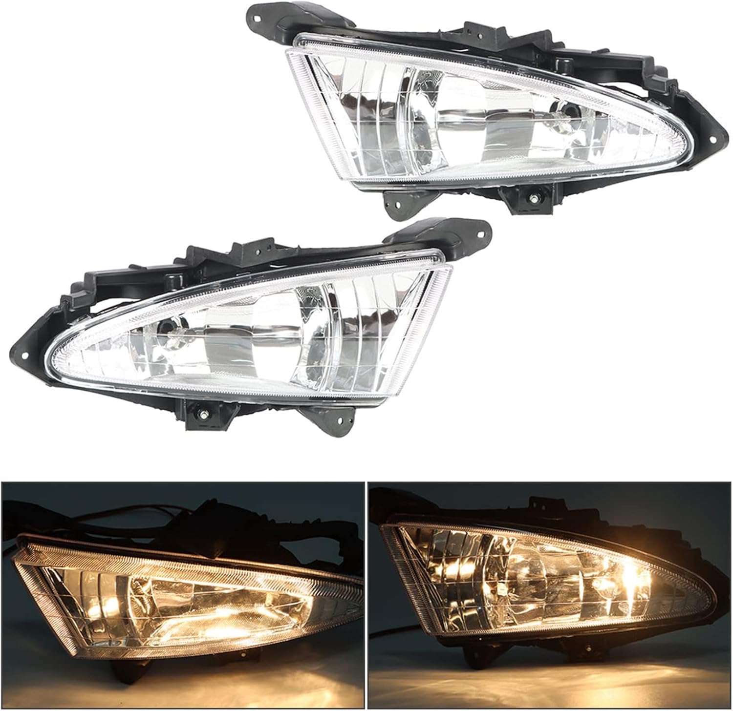 2-Pack Clear Lens Fog Lights Assembly with Switch and Wiring Kit Replacement for Elan-tra 2007-2010