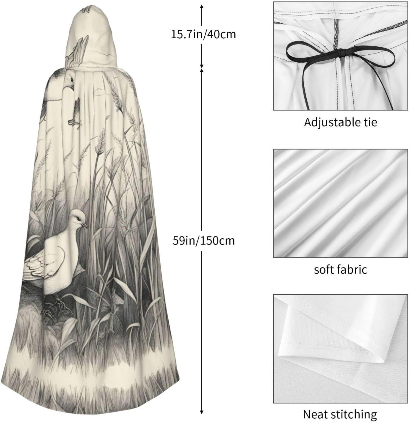 SSIMOO Grass and Dove Eye-Catching Cosplay Costume Cape for Women - Unisex Vampire Cloak for Halloween.