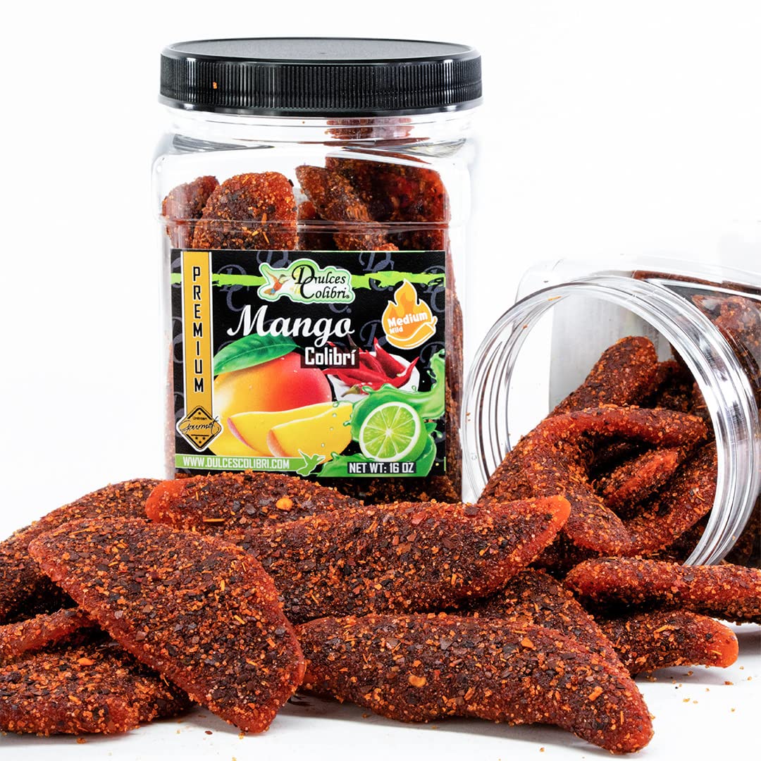 Dulces Colibri - Mango Colibri | PREMIUM | MEDIUM MILD | Family Size - 16oz Jar | Mess Free | Soft Chewy Mango Slices |