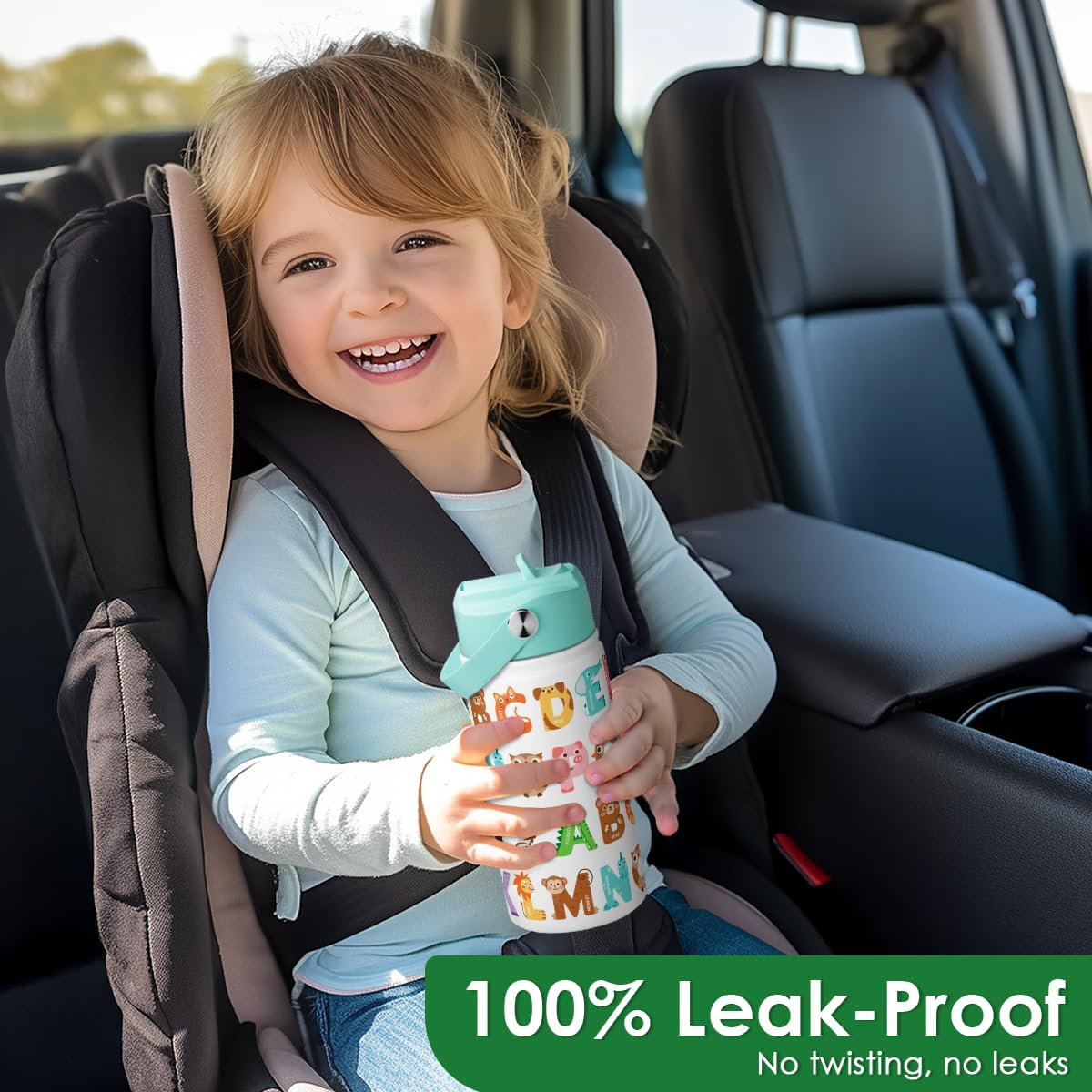 SANDJEST Alphabet Kids Water Bottle with Straw Lid 12oz Insulated Stainless Steel, Travel Tumbler, Animal Gifts for Boys Girls, Birthday, Christmas, Back to School - Image 5