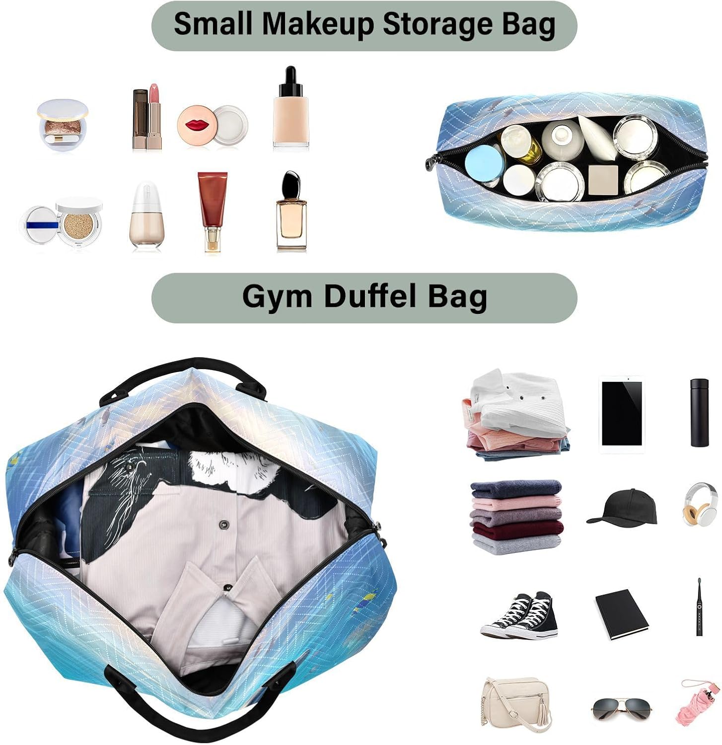 Travel Duffle Bag Gym Bag, Dolphin in The Deep Sea Weekender Bags for Women with Toiletry Bag Travel Tote Bag Swim Bag