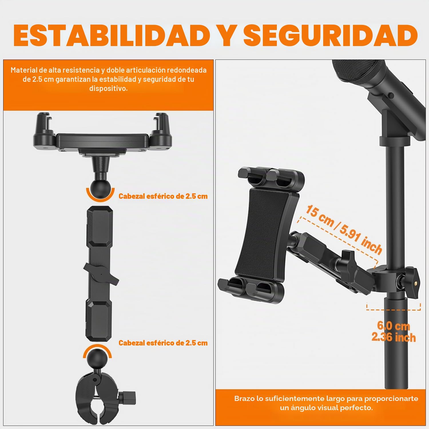 Soporte de Micrófono para Tableta, Soporte Micrófono iPad Teléfono de Música 360° Ajustable, Pie de Micro para iPad, Pro, Mini, Air, Toutes Tabletas et Teléfono 4,7-13,5"