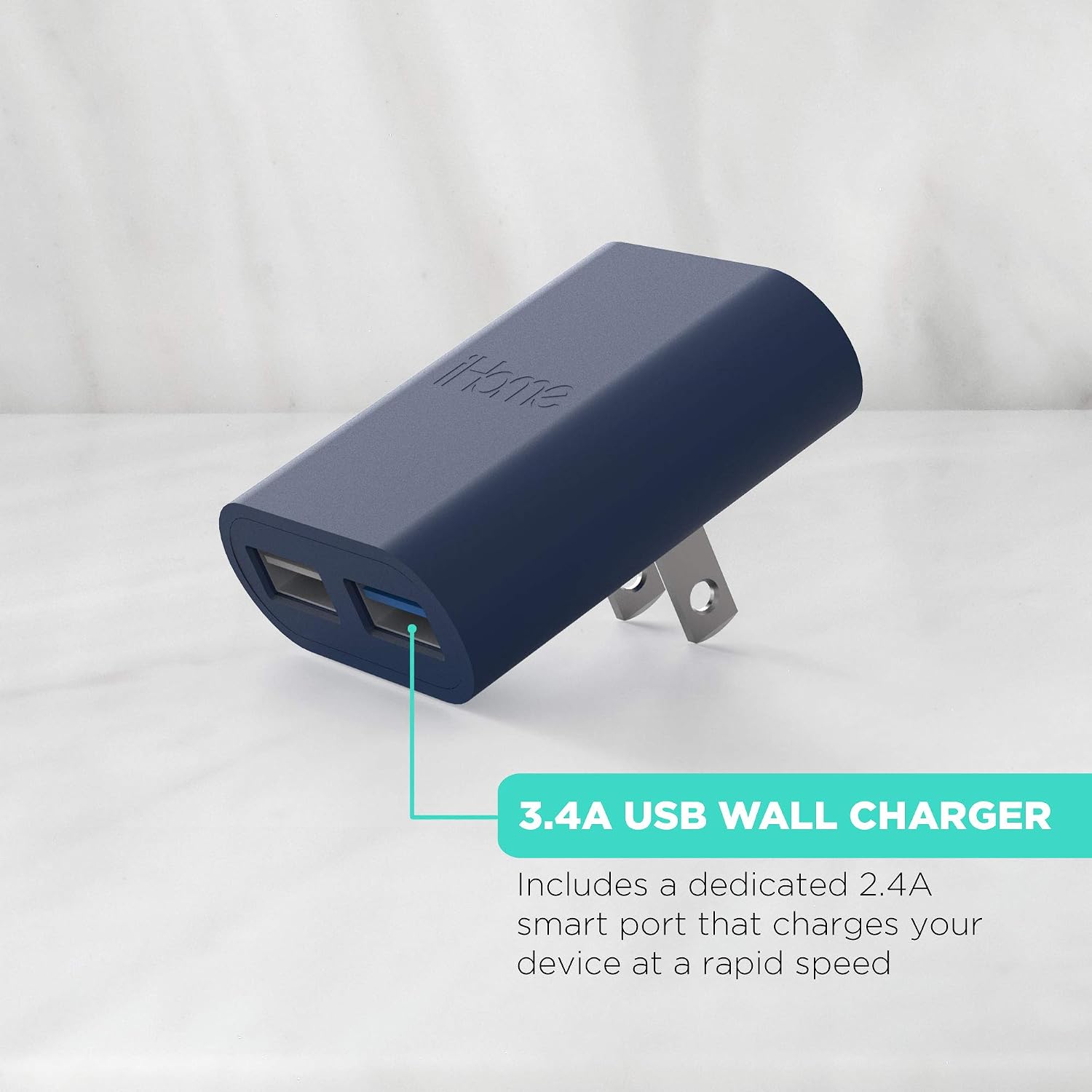 iHome Slim 2-Port USB Wall Charger, Flat Multiport Travel Plug Adapter image 4