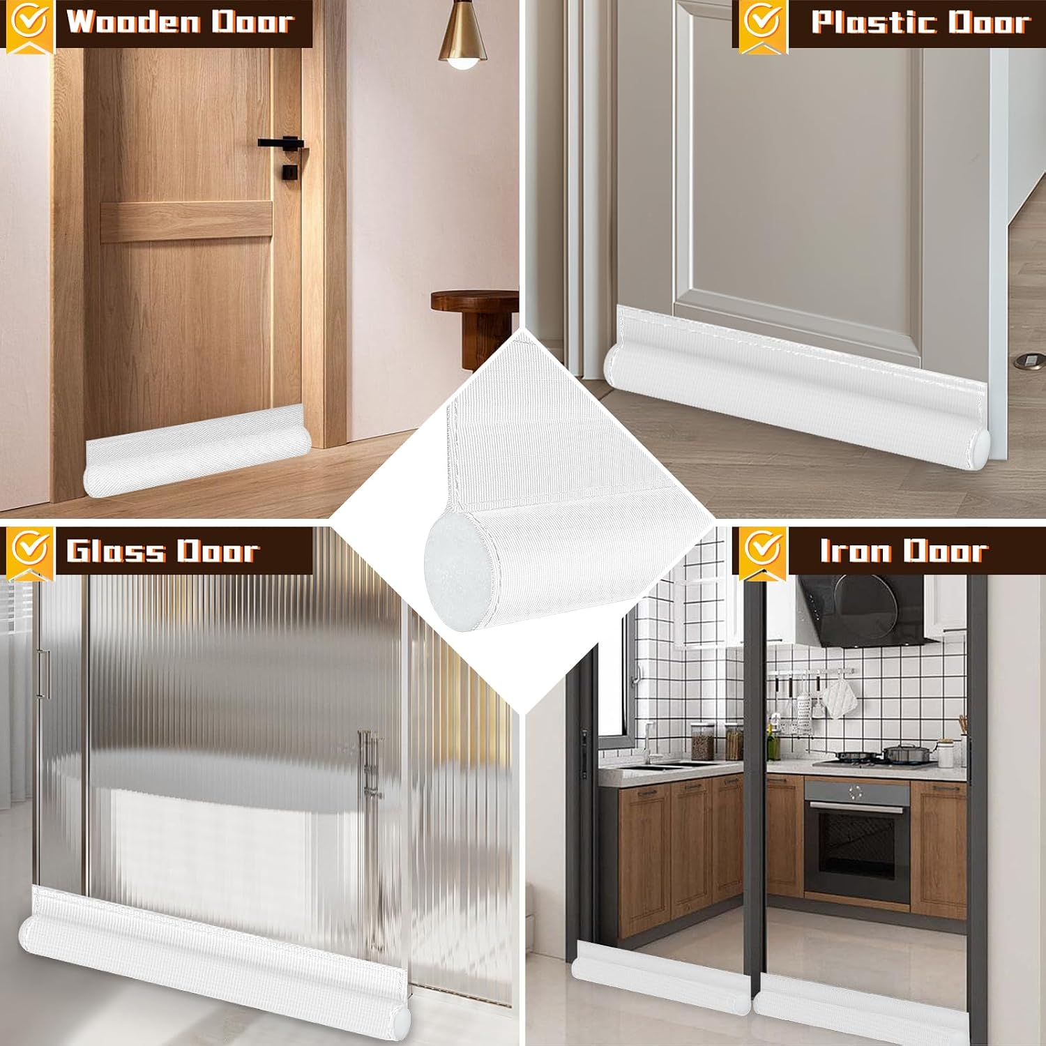 Door Draft Stopper 36 inches White, Single-Sided Sound Proof Door Noise Blocker and Door Bottom Seal Strip Stopper, Energy-Saving Under Door Soundproofing Draft Blocker Reduces Light, Sound, Dust