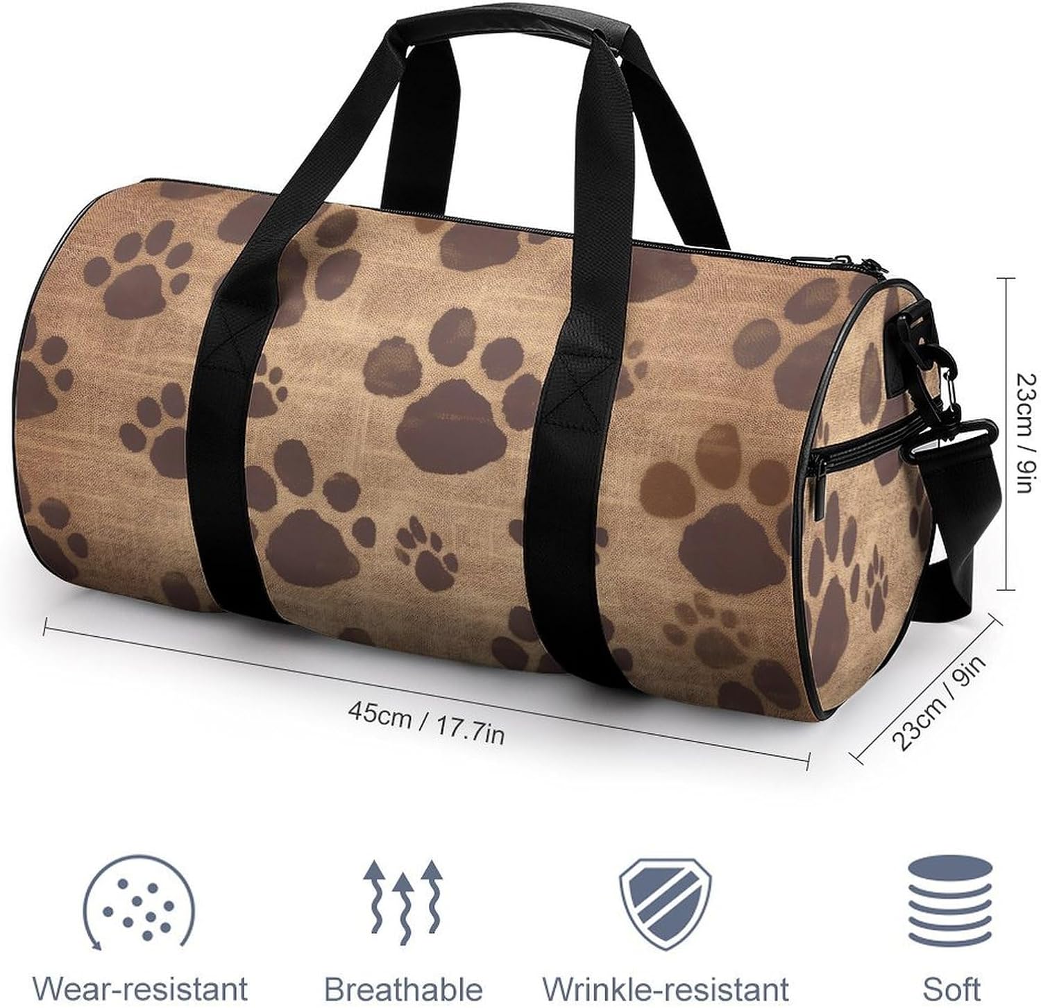 Paw Prints Art Gym Bag Hand-held Fitness Bags Cylindrical Fitness Bag with Shoe Large Compartment Duffle Bags for Travel Sports Unisex image 2