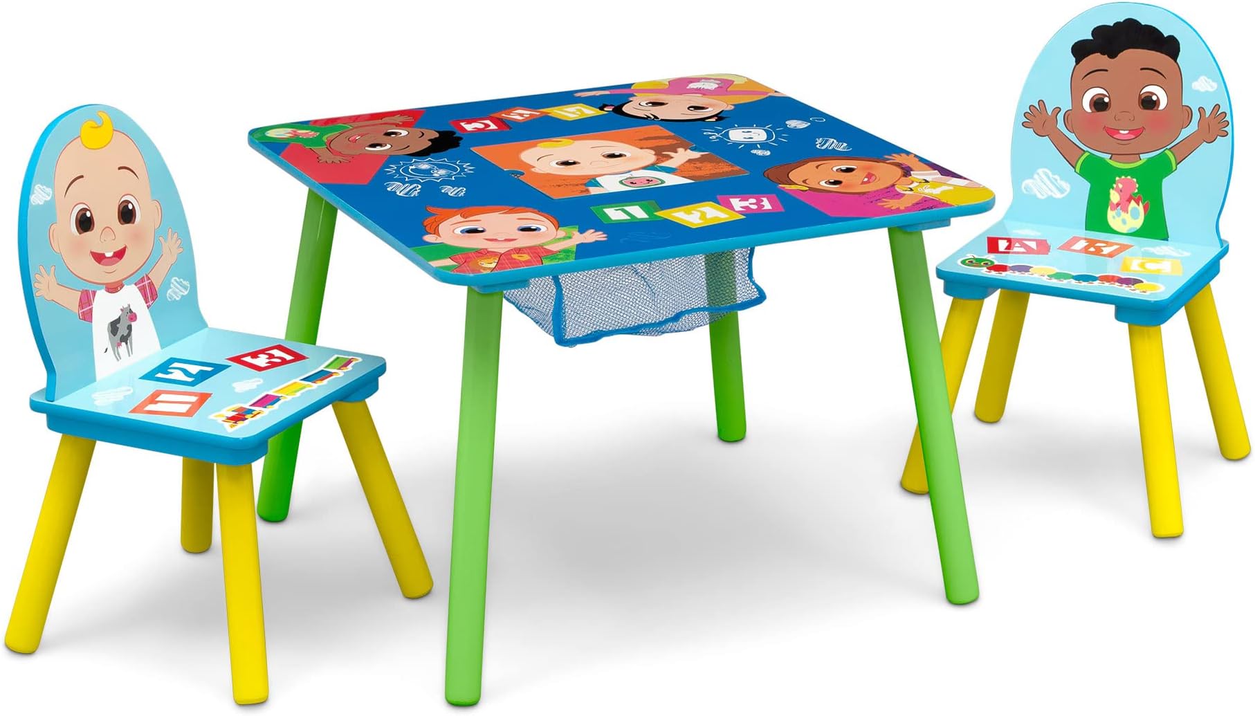 Kids Table and Chair Set with Storage (2 Chairs Included) - Greenguard Gold Certified - Ideal for Arts & Crafts, Snack Time, Homeschooling, Homework & More, CoComelon