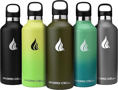 HYDRO CELL - Botella de agua de acero inoxidable con popote y tapa estándar (940, 710, 590, 470 ml), mantiene los líquidos calientes o fríos con