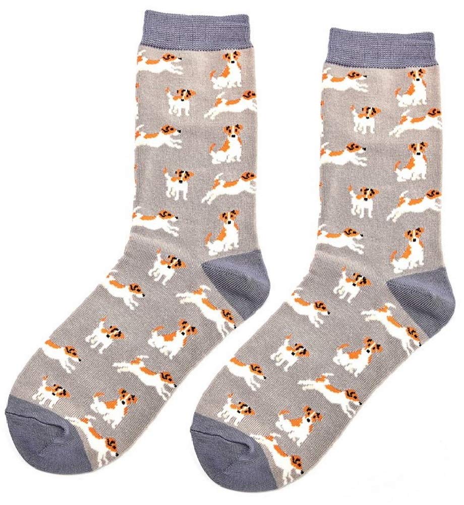 LilyRosa Jack Russell Socks Grey Dogs Dog 3-7 Women Bamboo Mix 1 Pair