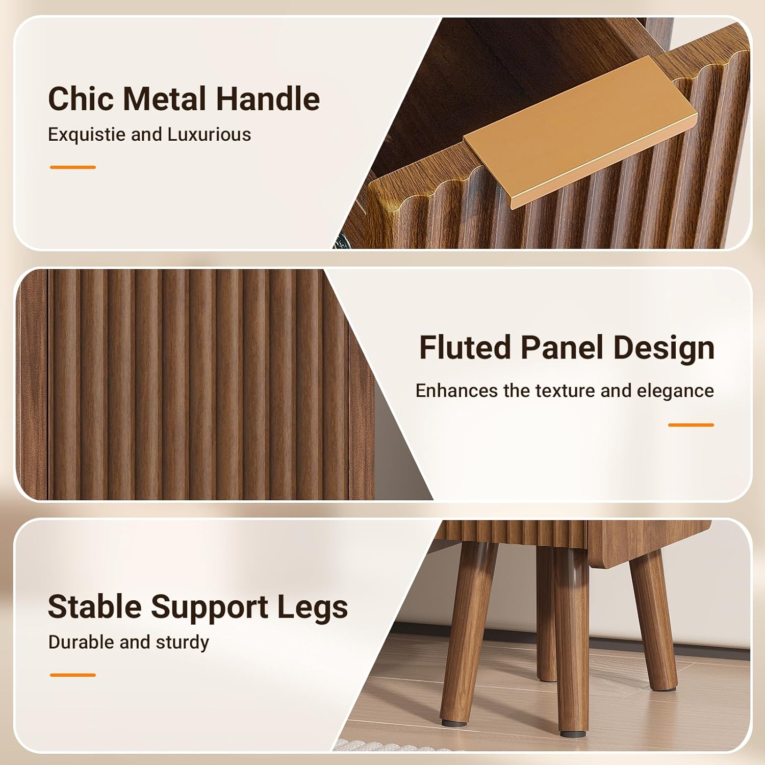 ELYKEN 7.9" Narrow Side Table, 20.6" H Fluted Nightstand with Drawers, Wooden Small End Table for Small Spaces, Modern Skinny Bedside Table, Slim Nightstand for Bedroom, Walnut