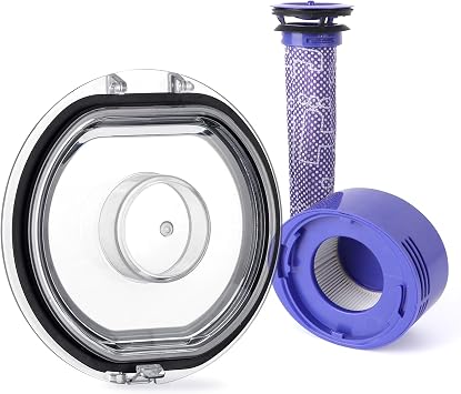 Dust Bin Lid Compatible with Dyson V7 V8 Vacuum Cleaner Dust Bucket Cover Replacement Parts, with Pre&Post HEPA Filter Set