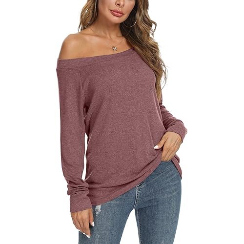 YSYOKOW Womens Cute Sexy Off Shoulder Blouses Long Sleeve Boat Neck Tunics Tops