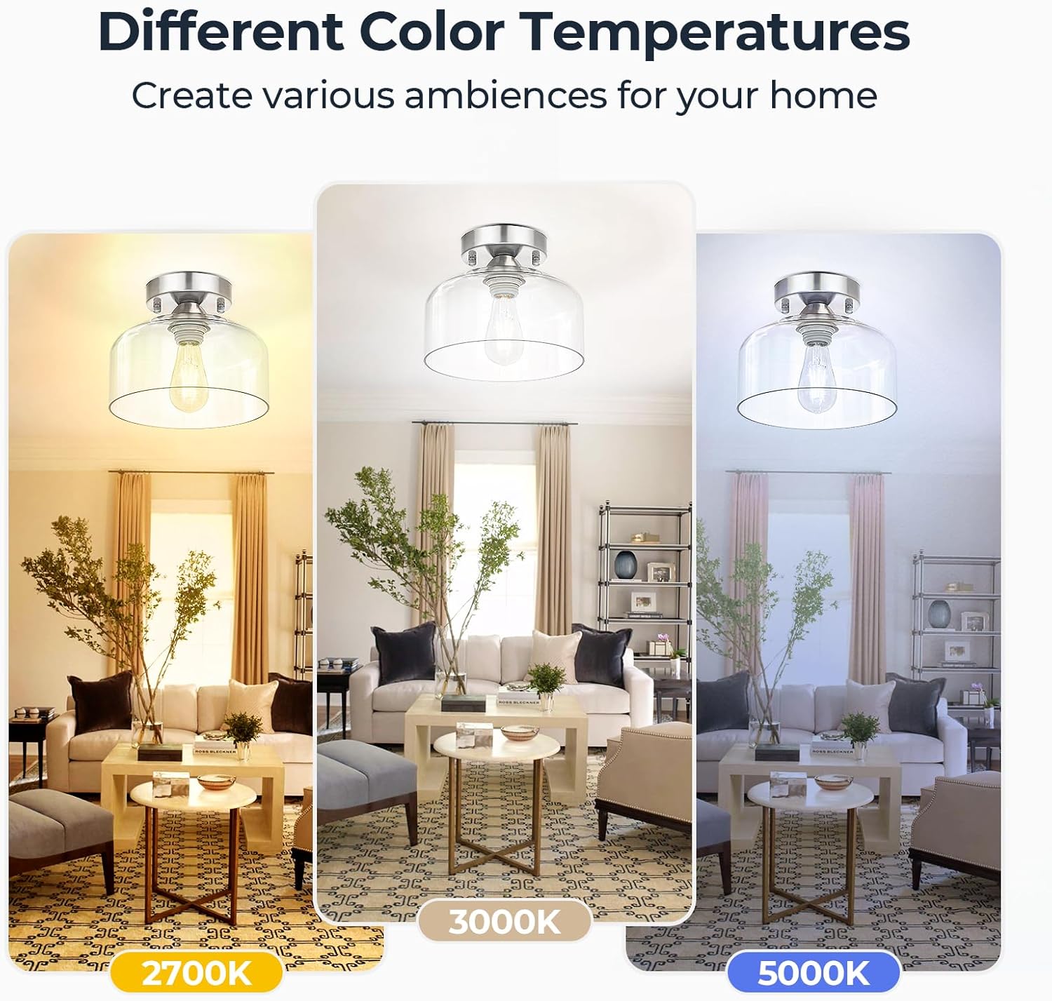 Semi Flush Mount Ceiling Light Silver, Clear Glass Pendant Lamp Shade, Modern Farmhouse Light Fixture for Hallway Corridor Kitchen Entryway Bedroom, Bulb Not Included