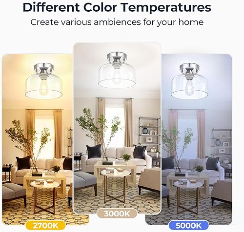 Miniatura 7 de Lámpara de techo semiempotrada plateada, pantalla colgante de cristal transparente, moderna lámpara de granja para pasillo, pasillo, cocina,