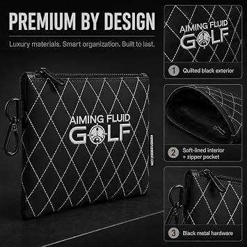 Valuables Pouch - Leather Golf Bag Zip Case, Black