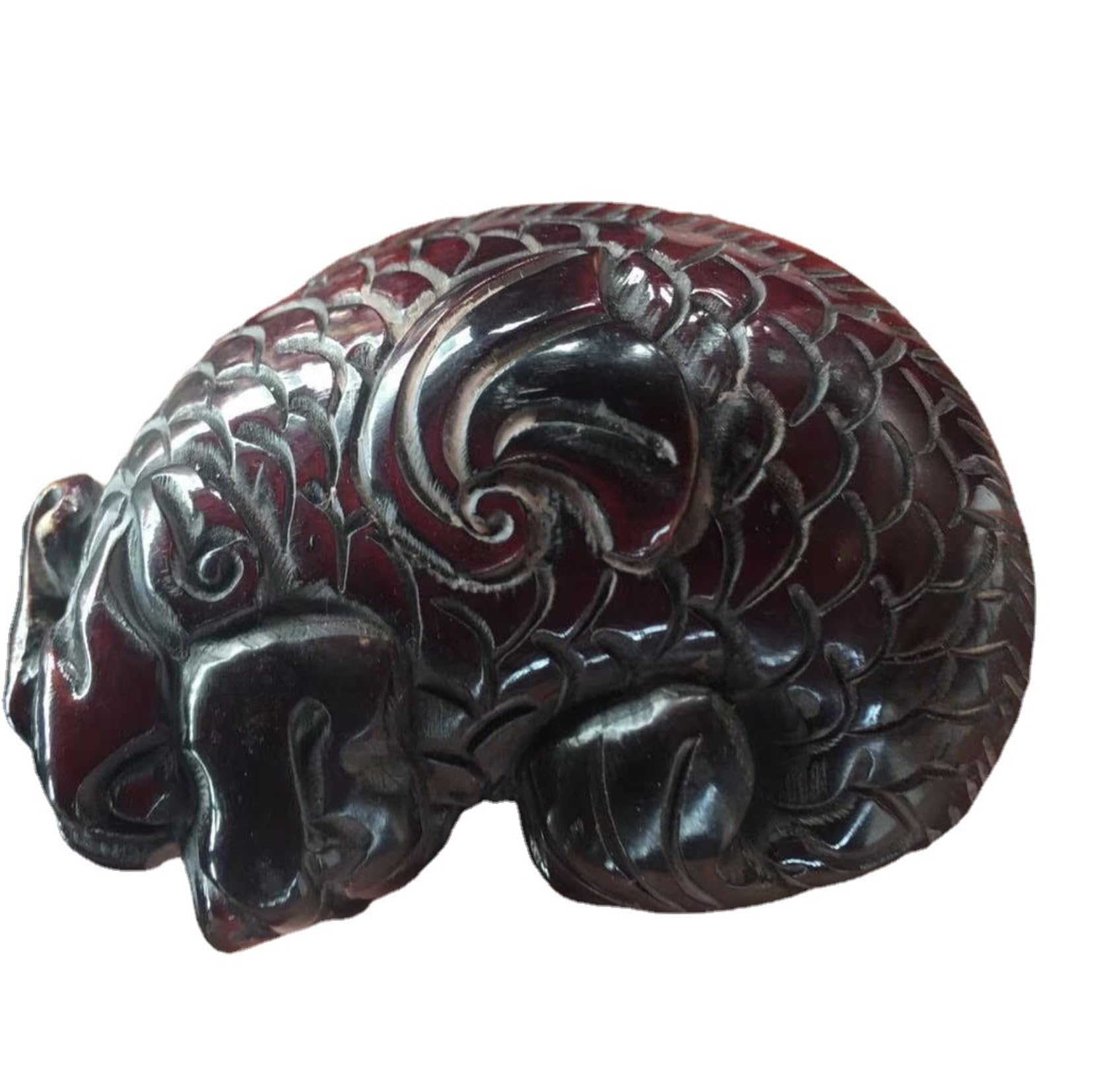 Antique collect Yak Horn Red Fish hand carve Dragon Pendant statue