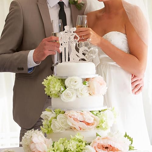 Miniatura 6 de Decoración para tartas de boda, decoración de pastel de boda con incrustaciones de metal con diamantes de imitación, decoración de pastel de boda en