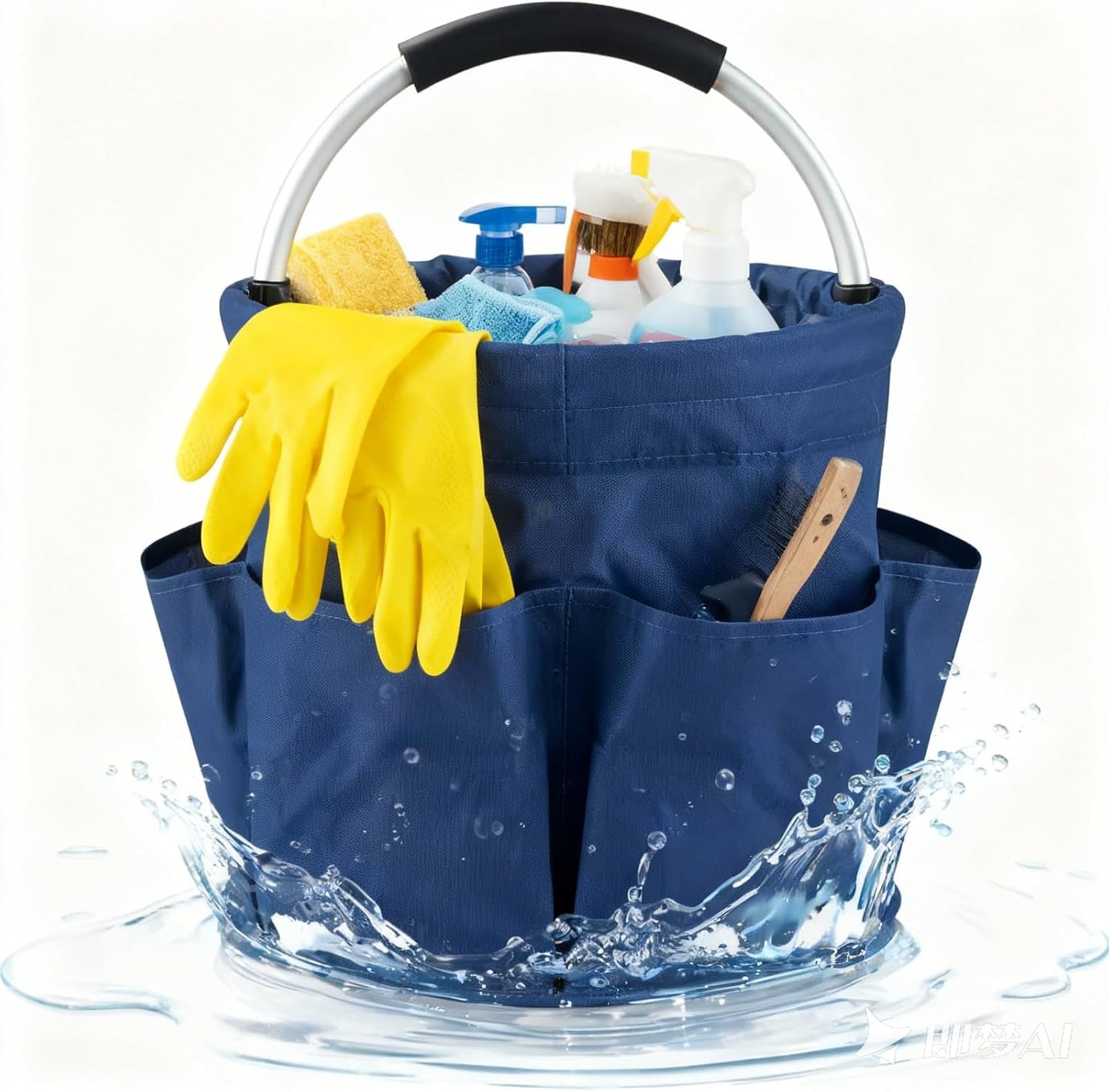 Cleaning Caddy for Cleaning Supplies, 17L Collapsible Cleaning Caddy with Handle - Heavy Duty Oxford Cleaning Supplies Organizer - Multi-Pocket Foldable Storage Bucket for Housekeeping (Navy Blue)