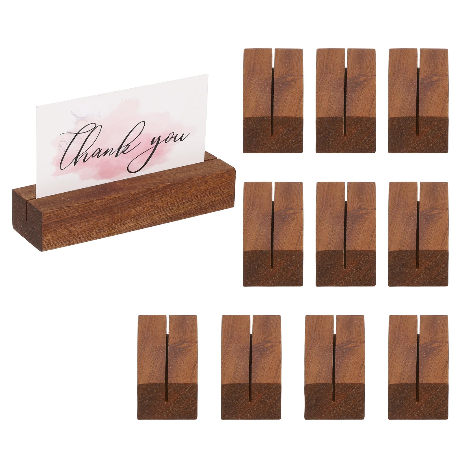 PATIKIL 5Pcs Wood Place Card Holders, 1mm Slot Rustic Ebony Wood Table Number Picture Stand Photo Sign Holder Display Base for Wedding Dinner Birthday Party Event Exhibition Display