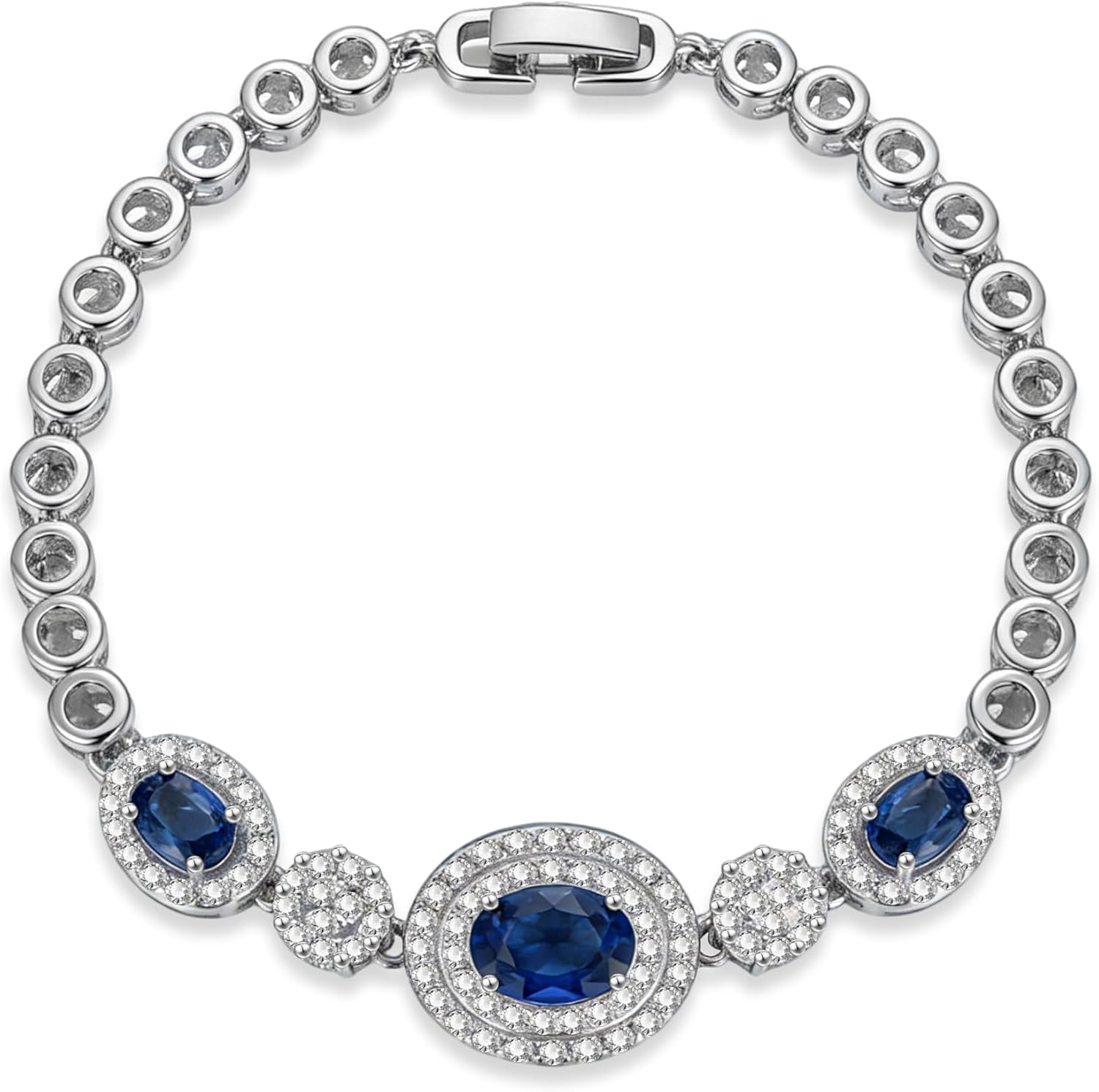 Blue Chain Bracelet for Women, Silver Chain Bracelet with Blue Rhinestone Accents, Sapphire Jewelry Inspired, Dainty Link Bracelet for Women for Girlfriend Gift