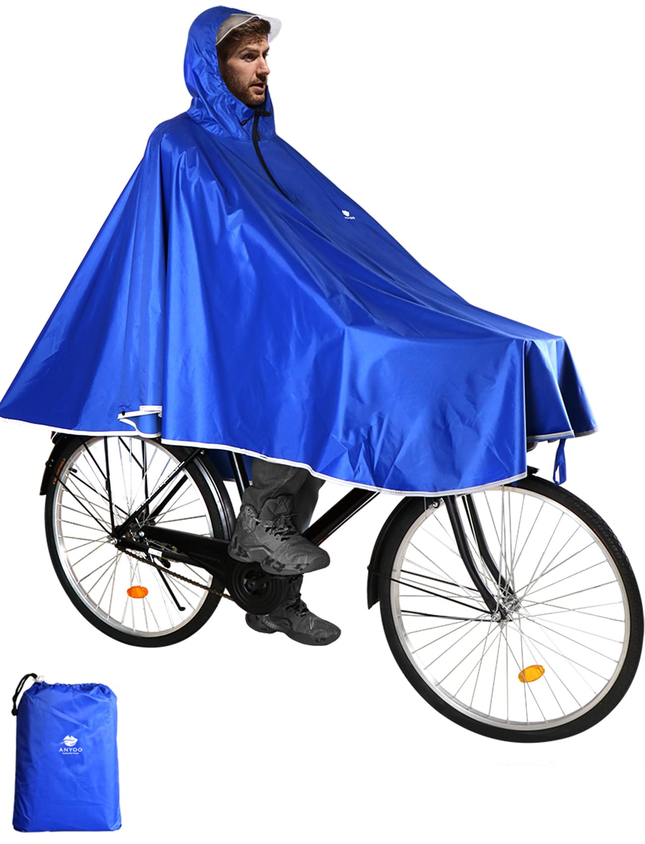 Anyoo Boys Blue Waterproof Rain Poncho Bike Bicycle Rain Coat Jacket Capes Lightweight Compact Reusable For Men Women Adults
