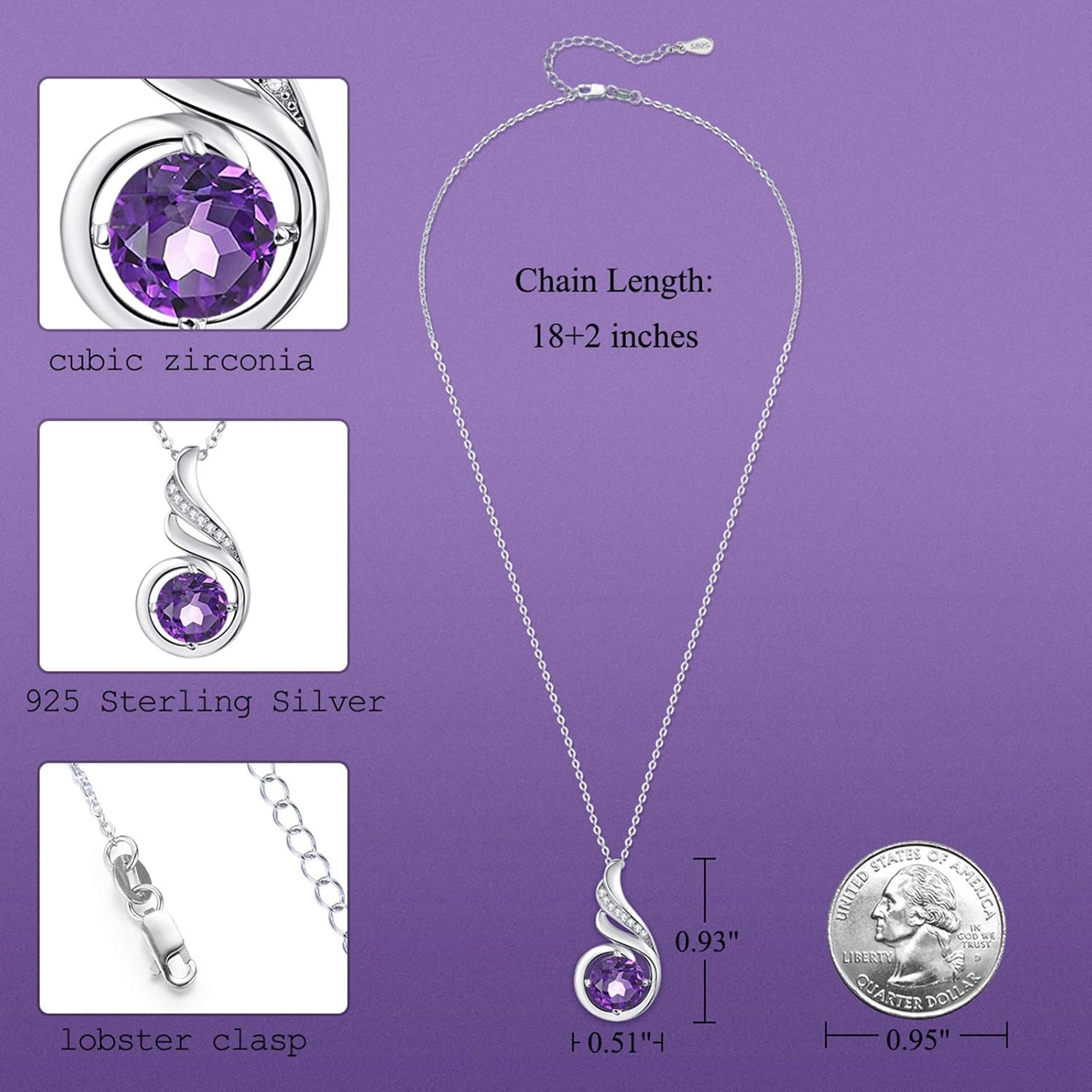 TANGPOET Birthstone Gemstone Necklaces for Women 925 Sterling Silver Dainty Pendant Jewelry Valentines Mothers Day Christmas Birthday Gifts for Mom Girlfriend Wife Daughter - Image 4