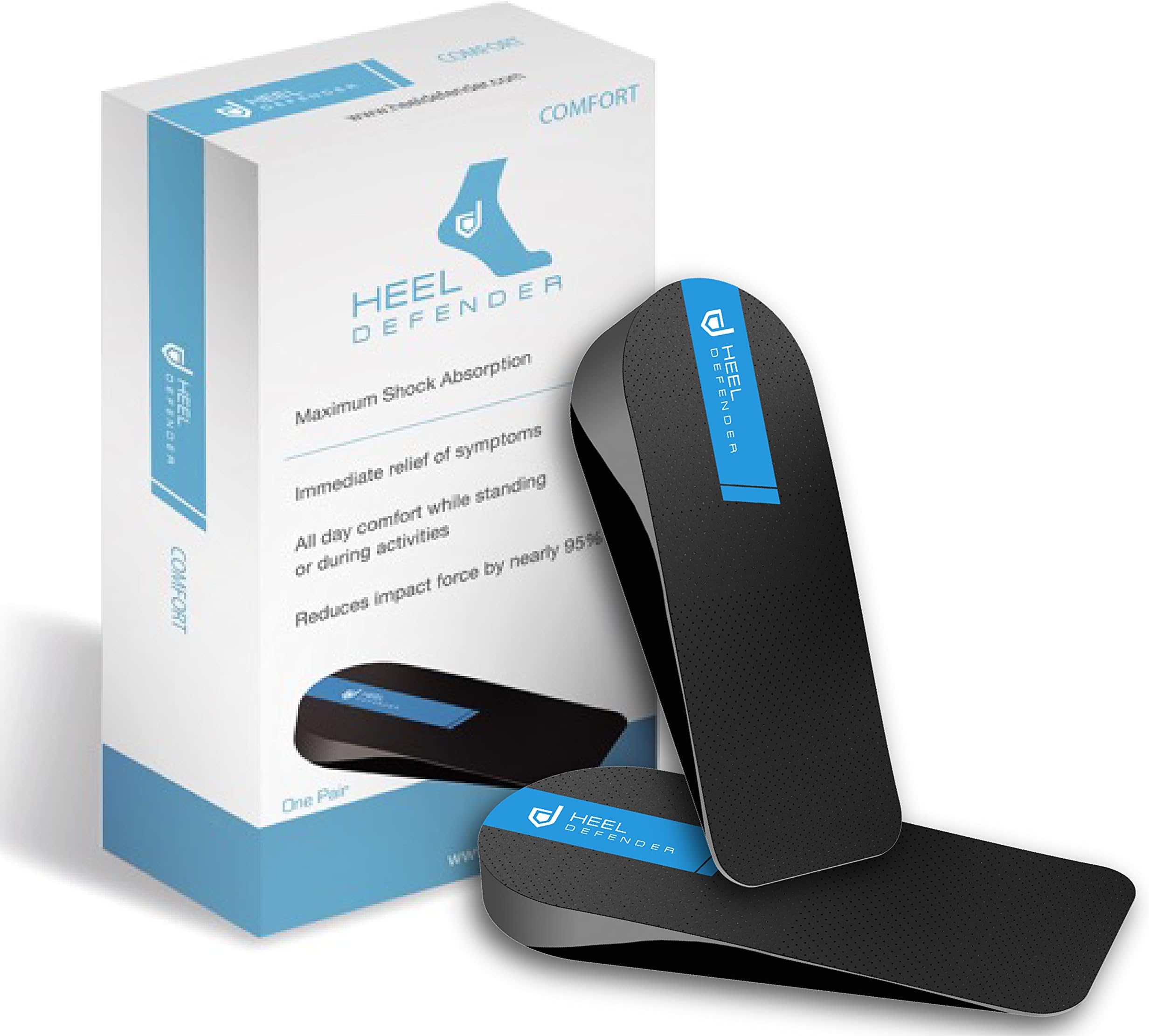 Heel Cups Alternative for Plantar Fasciitis by Heel Defender, Achilles Tendonitis Relief, Comfortable Shoe Inserts for Women & Children Designed by Leading Podiatrist to Relieve Foot Pain, Large