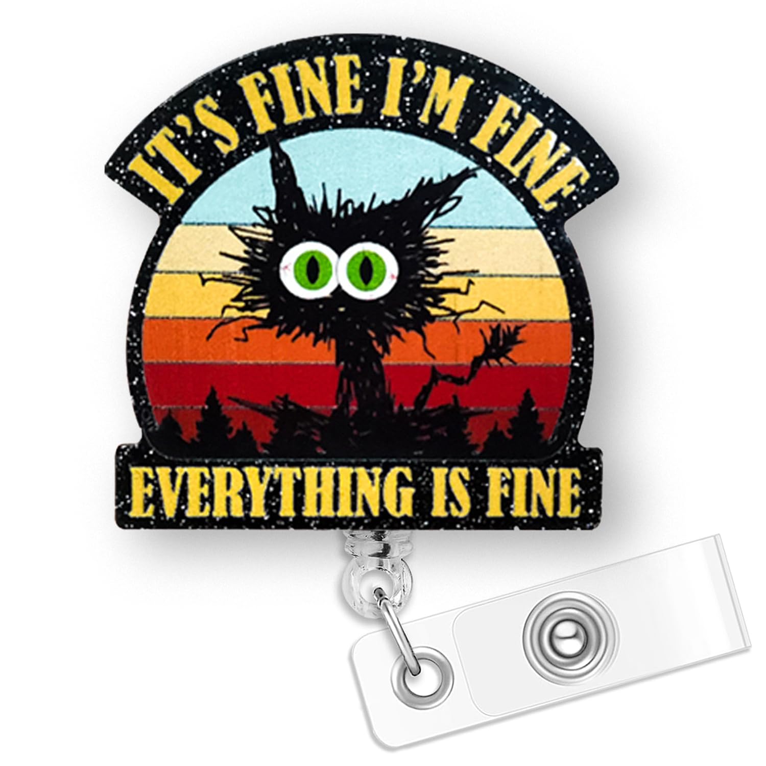 Its Fine Im Fine Everything is Fine Cat Badge Reel Retractable | Funny Nurse Gifts ID Badge Holder with Alligator Clip & 24” Durable Nylon Cord for