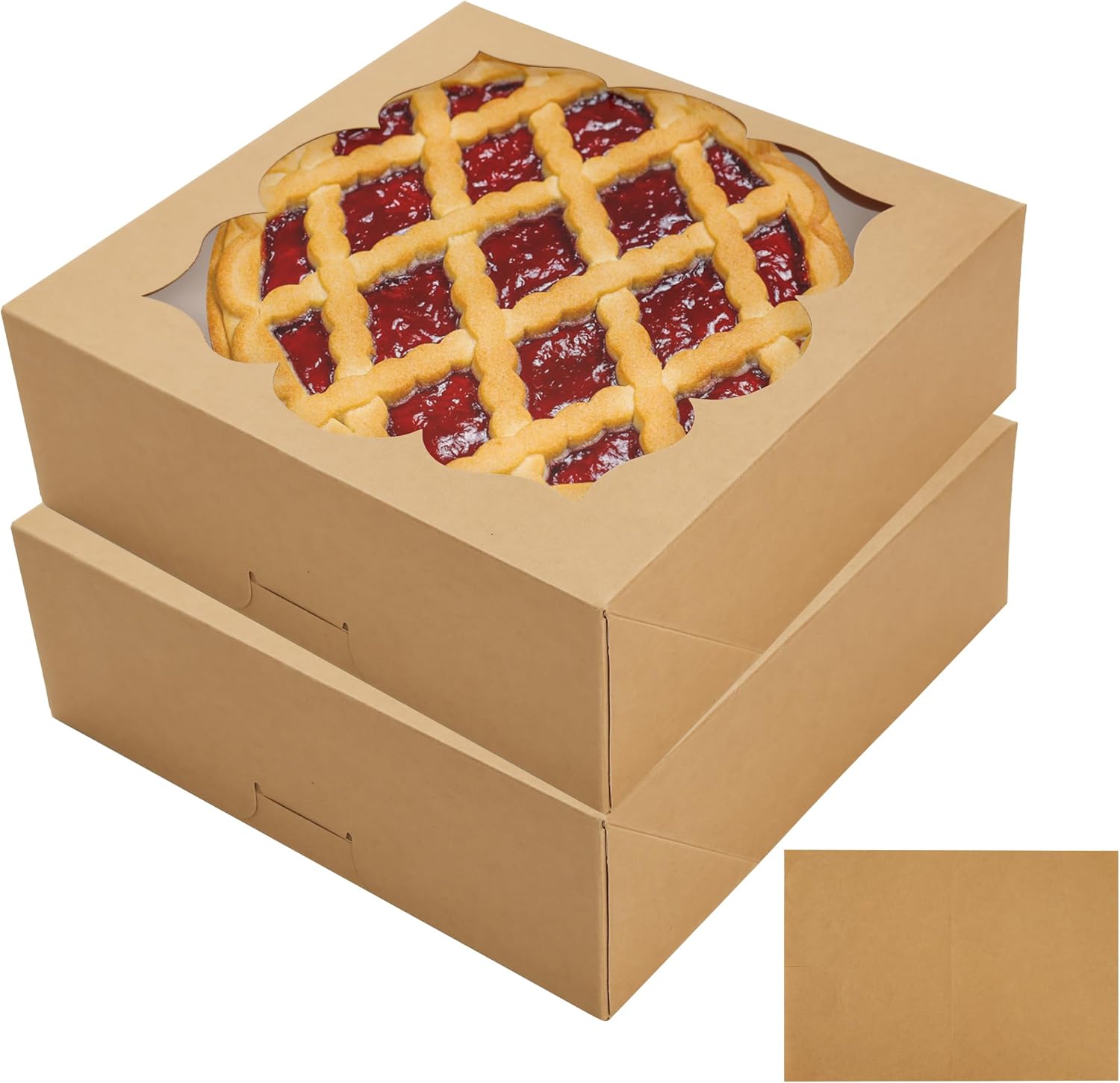NPLUX 20 Pack Pie Boxes for 9 Inch Pie 9x9x3 in Bakery Boxes with Window Strawberry Boxes Perfect for Pies, Cookies, Cheese Cake, Desserts With 20 Kraft Paper Stickers (White)