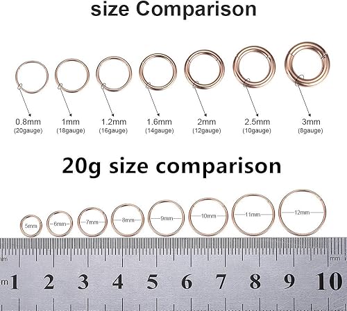 Miniatura 3 de Aros nasales hipoalergénicos de acero quirúrgico 316L de 20 g, 18 g, 16 g, 14 g, 12 g, 10 g y 8 g, joyería para tabique con segmento de bisagra