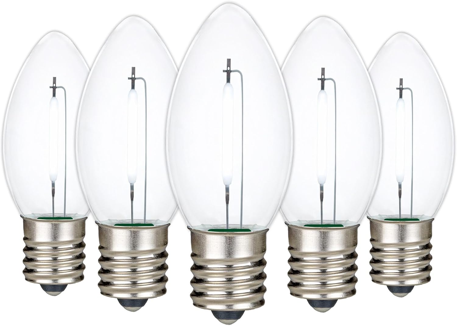 Novelty Lights 25 Pack C9 LED Filament Bulbs, Pure White Shatterproof Plastic Replacement Christmas Lights, E17 Base for Indoor/Outdoor Strings, Dimmable, 0.6W 10,000 Hour Life