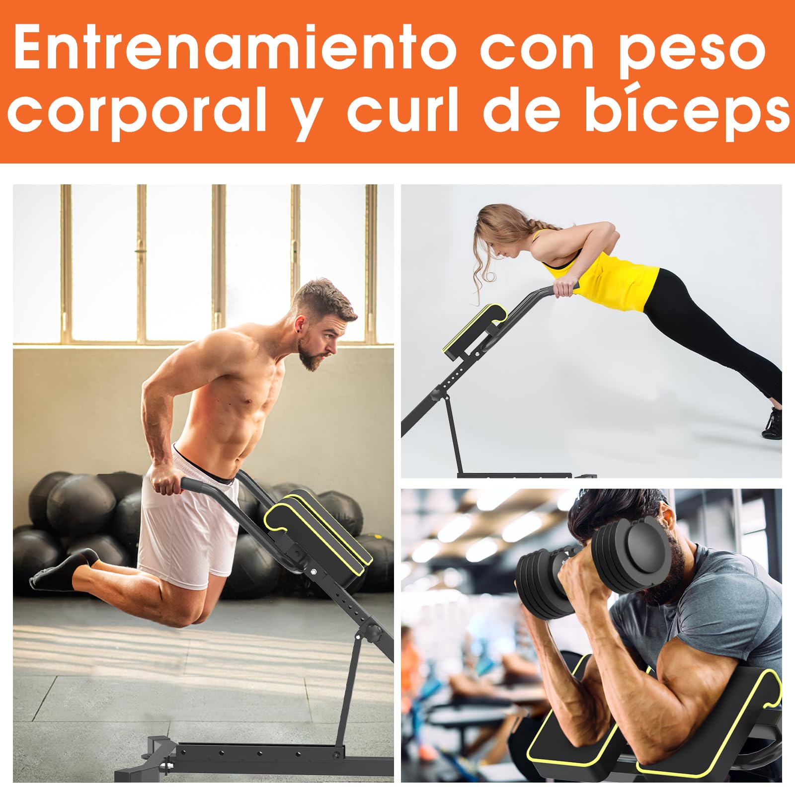 DH FitLife 5 en 1 Silla Romana Plegable, Banco de hiperextensión y de musculación, Altura y respaldo regulables, Soporta 150kg, Multifunción para entrenamiento de abdominales y espalda en casa