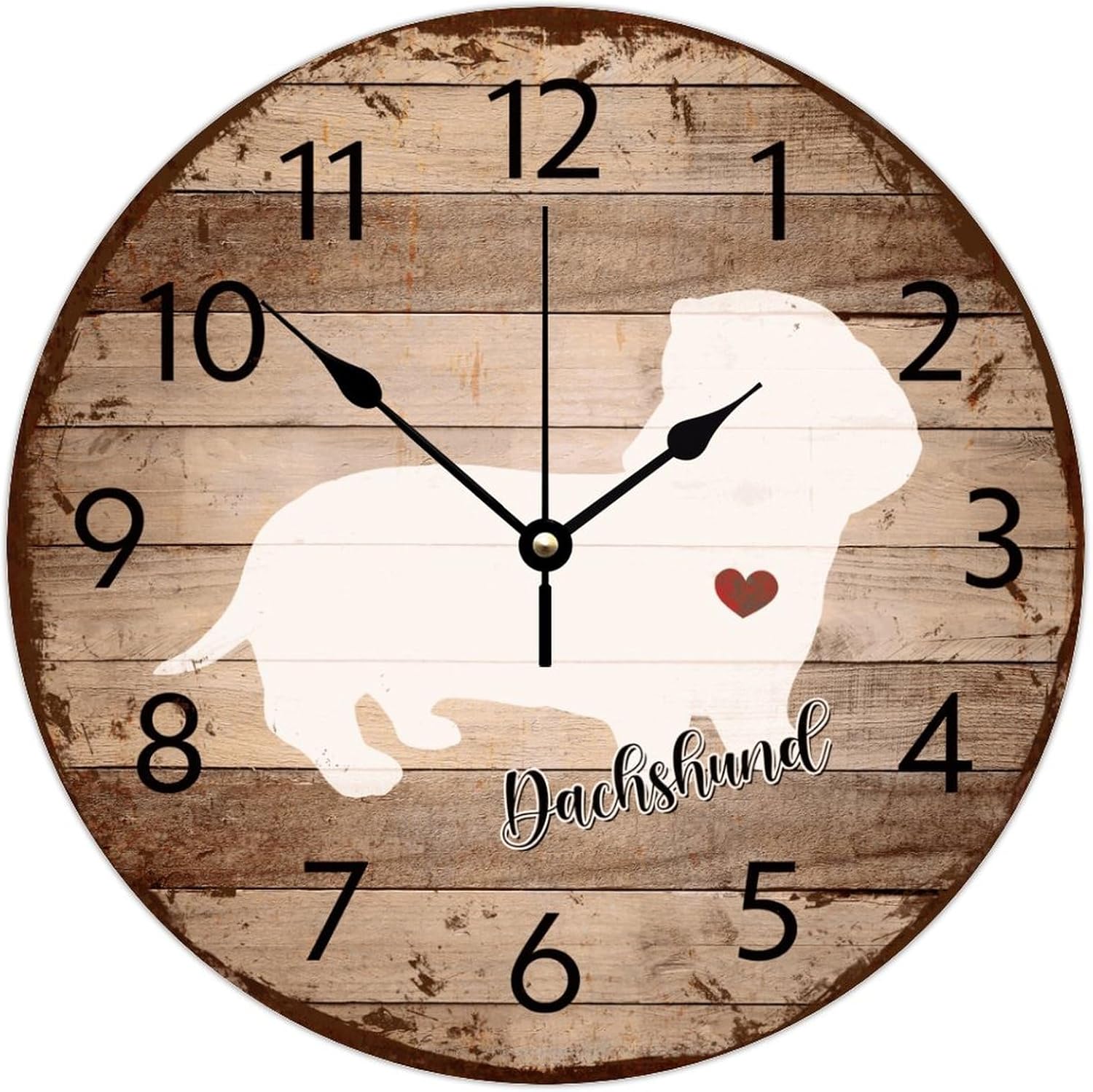 Wood Hanging Wall Clock Non-Ticking Quartz Battery Operated Dachshund Decorative Wall Clocks Dog Dad Mom Dog Lover Wooden Wall Decor for Girls Room Patio Exercise Room 12 Inch