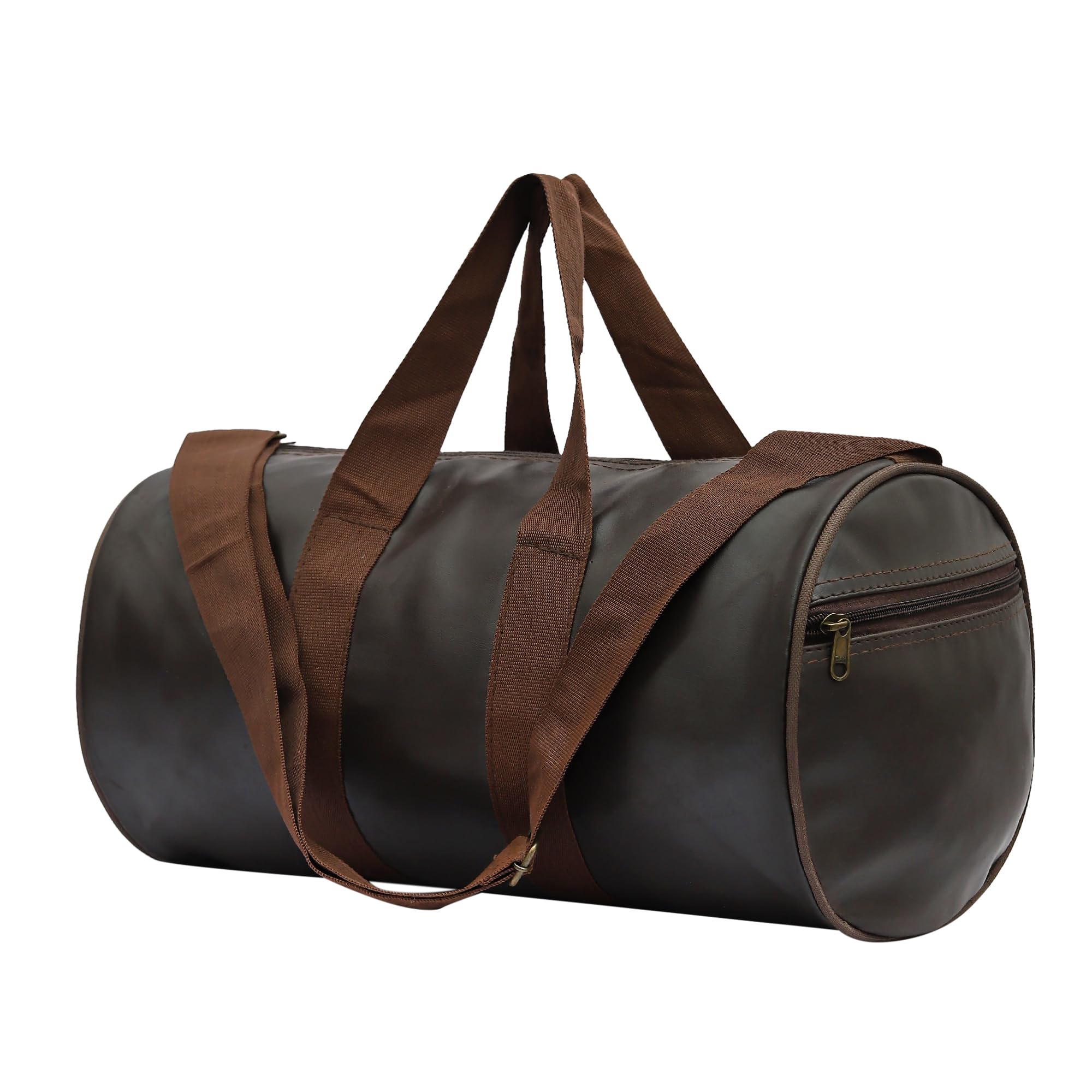 Duffle Gym Bag with Shoulder Strap, Brown and Grey, Cylindrical Sports Duffel-image-35