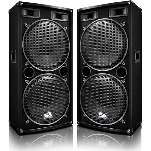 Seismic Audio - Pair of Dual 15" PA DJ SPEAKERS 1000 Watts PRO AUDIO - Band, Bar, Wedding, Church
