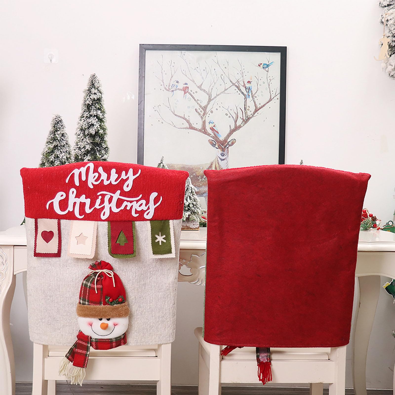 Fundas Sillas, Fundas para Sillas de Navidad 3 Pcs, Funda para Banco de Comedor, Decoración Interior de Navidad, Suministros para Recuerdos de Fiesta