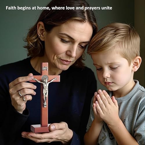 Miniatura 6 de Pietism Cruz de pared de crucifijo, cruz de madera, decoración de pared católica, 10 pulgadas