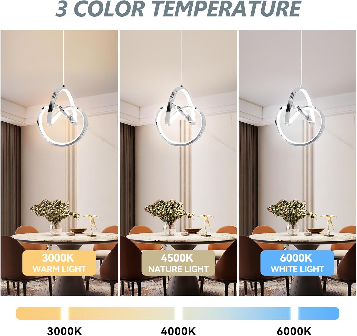 Modern LED Pendant Light Fixtures Pendant Lights Kitchen Island Lighting Adjustable Height Chrome Hanging Lamp for Dining Room Bedroom Living Room (1 Pack)