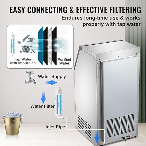 Miniatura 5 de Happybuy - Máquina comercial para hacer hielo, 100 libras24 horas, máquina de hielo debajo del mostrador con contenedor de almacenamiento de 22