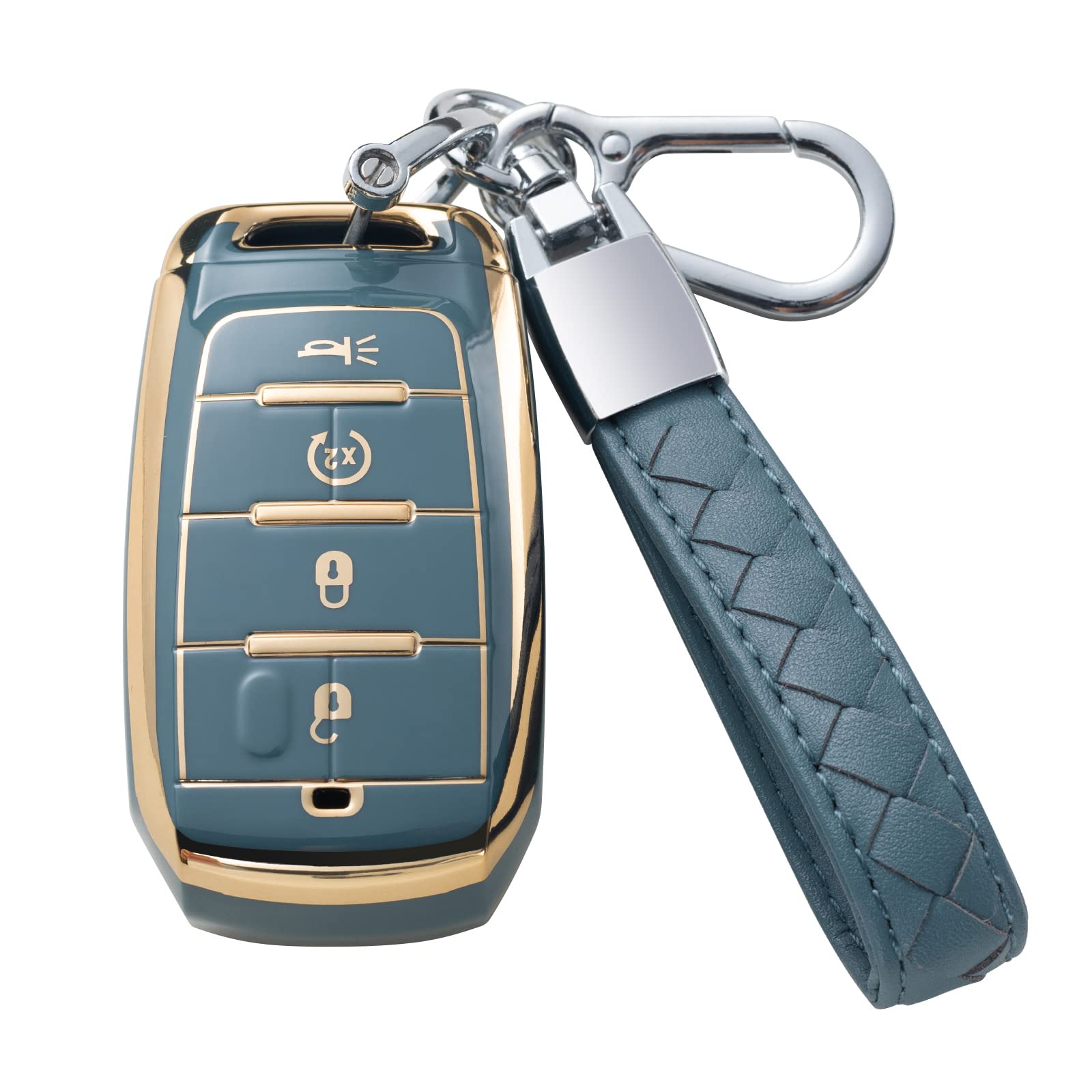 KUNIO Leather Key Fob Case For Dodge RAM 1500/2500/TRX & Jeep Grand Cherokee (2020-2021 Models)