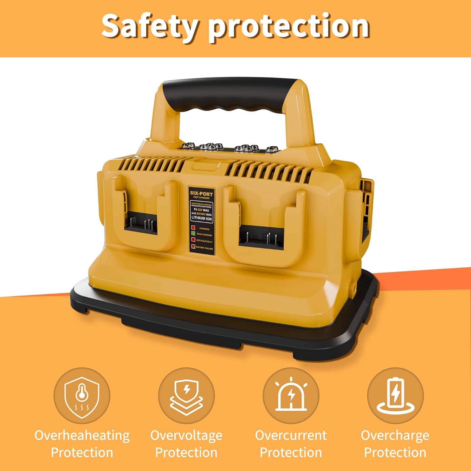 6-Ports Simultaneous Rapid Charger Station, Replacement for Dewalt 20v Battery, Compatible with Dewalt 20v Lithium Ion Battery DCB200 DCB205 DCB206 DCB606 DCB609 DCB612 DCB615